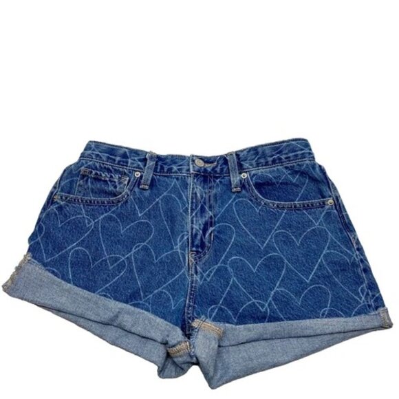 Old Navy Jean Shorts Girls 12 Plus 12+ Blue Hearts High Rise Cuffed Denim EUC - Picture 6 of 6